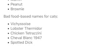 Food-based names for cats.