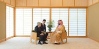 The Saudi Prince arrived with 10 airplanes packed with an entourage, furnitures and luxury goods for his own personal use. The Japanese Emperor met him in an empty room.