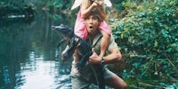 A man, his daughter, and a crocodile.
